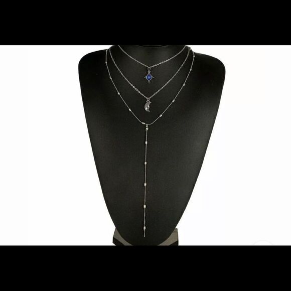 Silver Turquoise Layered Necklace  - Picture 2 of 4